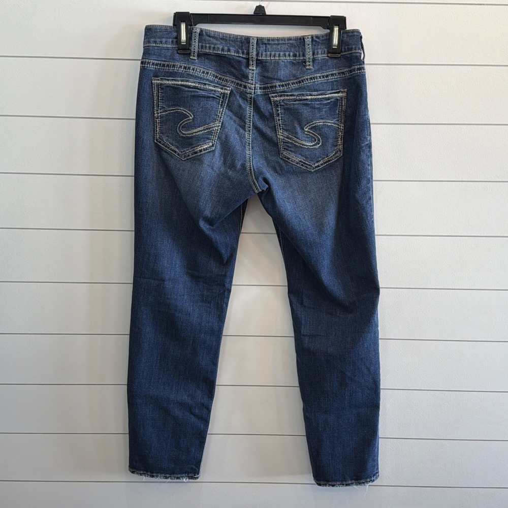 Silver Jeans Womens W34 L29 (act 34X30) Boyfriend Stretch Distressed Dark Wash - Picture 5 of 16